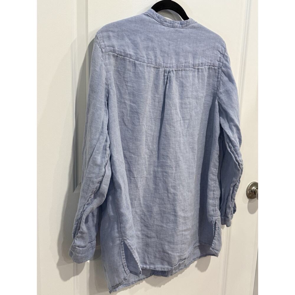 J Jill Love Linen Roll Tab Sleeve Blue Vacation Resort Tunic Top Shirt Sz XL - Picture 4 of 8